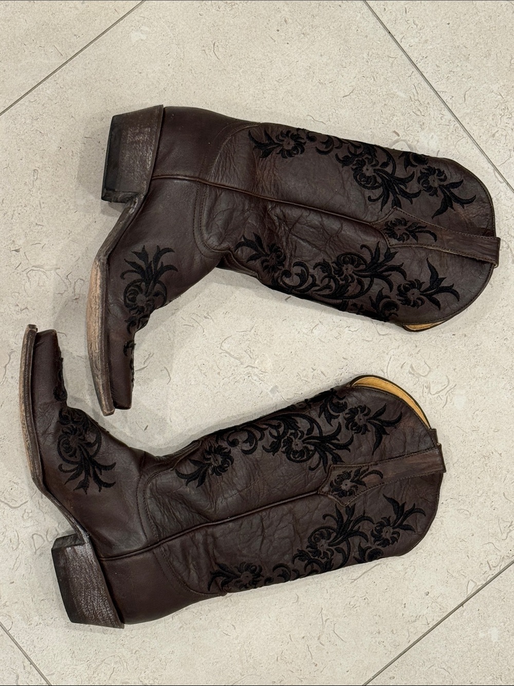 Women's Dark Brown Embroidered Western Heeled Boots - Picture 8 of 10